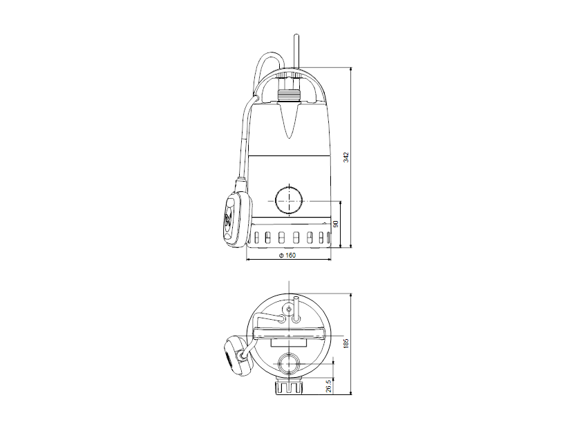 Габаритные размеры насоса Grundfos UNILIFT CC 9 A1 220-240/50 HU артикул: 96280970