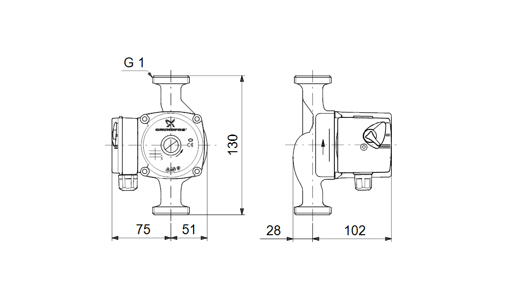 Габаритные размеры насоса Grundfos UPS 15-40 130 1x230V 50Hz 9H артикул: 96281368 Габаритные размеры насоса Grundfos UPS 15-40 130 1x230V 50Hz 9H артикул: 96281368
