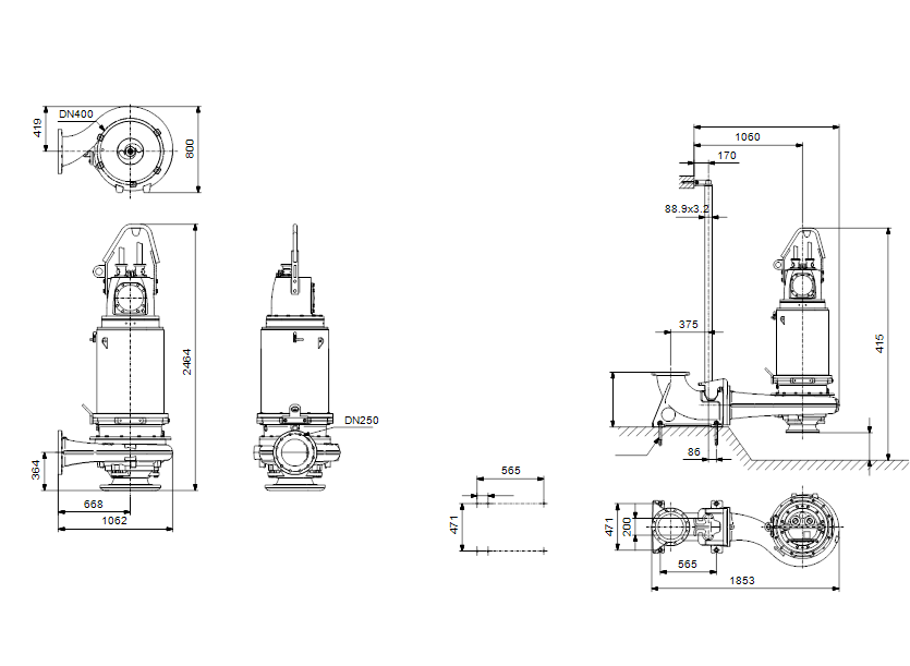 Габаритные размеры насоса Grundfos S2.100.250.2250.4.H.469.S.513.A артикул: 96293774 Габаритные размеры насоса Grundfos S2.100.250.2250.4.H.469.S.513.A артикул: 96293774