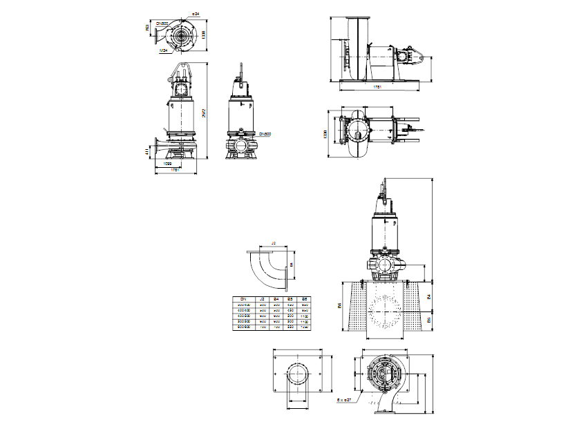Габаритные размеры насоса Grundfos S3.135.500.1250.8.L.542.C.513.A артикул: 96293860