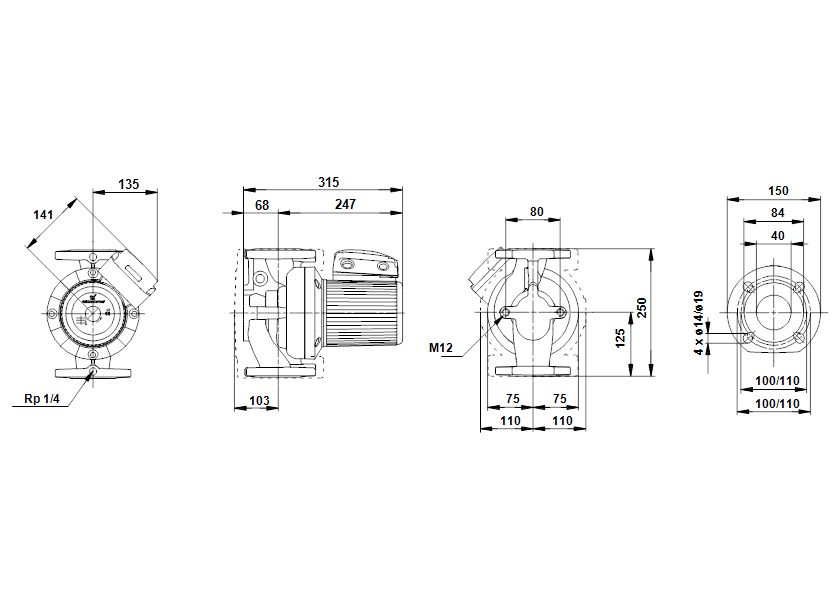 Габаритные размеры насоса Grundfos UPS 40-60/2 F B 1x230-240V PN6/10 артикул: 96401921 Габаритные размеры насоса Grundfos UPS 40-60/2 F B 1x230-240V PN6/10 артикул: 96401921