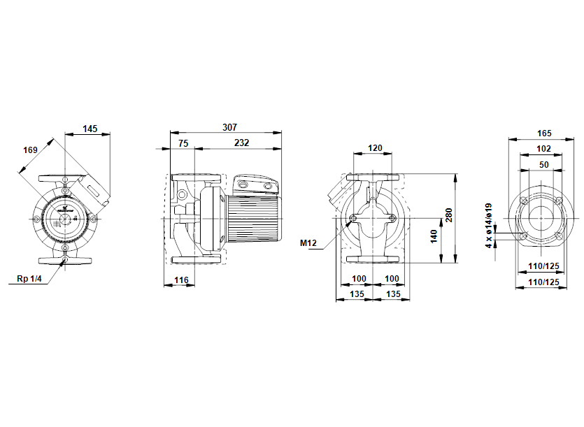 Габаритные размеры насоса Grundfos UPS 50-120 F 3x400-415V PN6/10 артикул: 96402103 Габаритные размеры насоса Grundfos UPS 50-120 F 3x400-415V PN6/10 артикул: 96402103