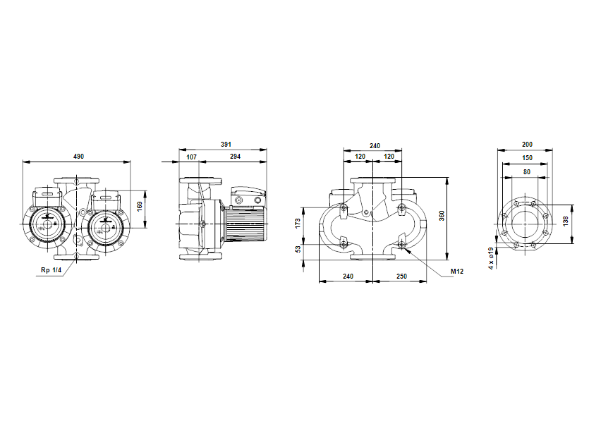 Габаритные размеры насоса Grundfos UPSD 80-60 F 3x400-415V PN6 w/relay артикул: 96402397