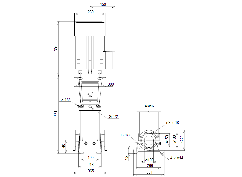 Габаритные размеры насоса Grundfos CR 64-1-1 A-F-A-E-EUBE артикул: 96407878 Габаритные размеры насоса Grundfos CR 64-1-1 A-F-A-E-EUBE артикул: 96407878