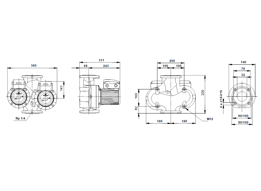 Габаритные размеры насоса Grundfos UPSD 32-120 F 3x400-415V PN6/10 w/o relay артикул: 96408961 Габаритные размеры насоса Grundfos UPSD 32-120 F 3x400-415V PN6/10 w/o relay артикул: 96408961