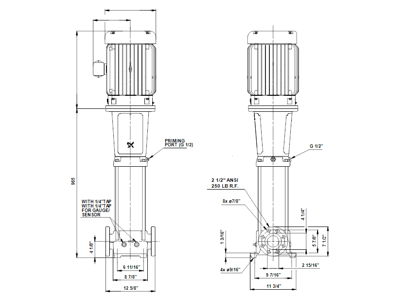 Габаритные размеры насоса Grundfos CR 32-6 U-G-A-V-KUHV артикул: 96416424