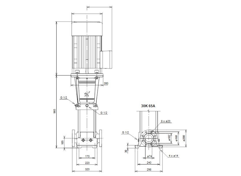 Габаритные размеры насоса Grundfos CR 32-6-2 A-J-A-E-EUHE артикул: 96418552