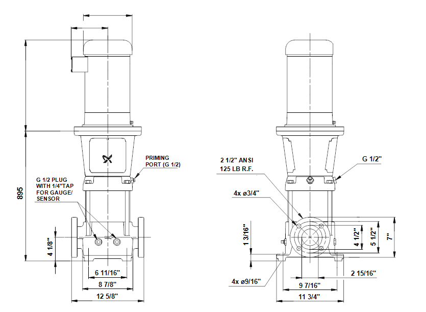 Габаритные размеры насоса Grundfos CR 32-5-2 U-G-A-E-KUHE артикул: 96418721