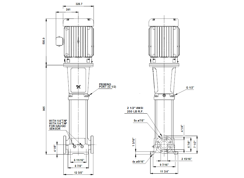 Габаритные размеры насоса Grundfos CR 32-6 U-G-A-V-KUHV артикул: 96419922