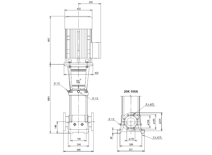 Габаритные размеры насоса Grundfos CR 64-5 A-J-A-E-EUUE артикул: 96425420