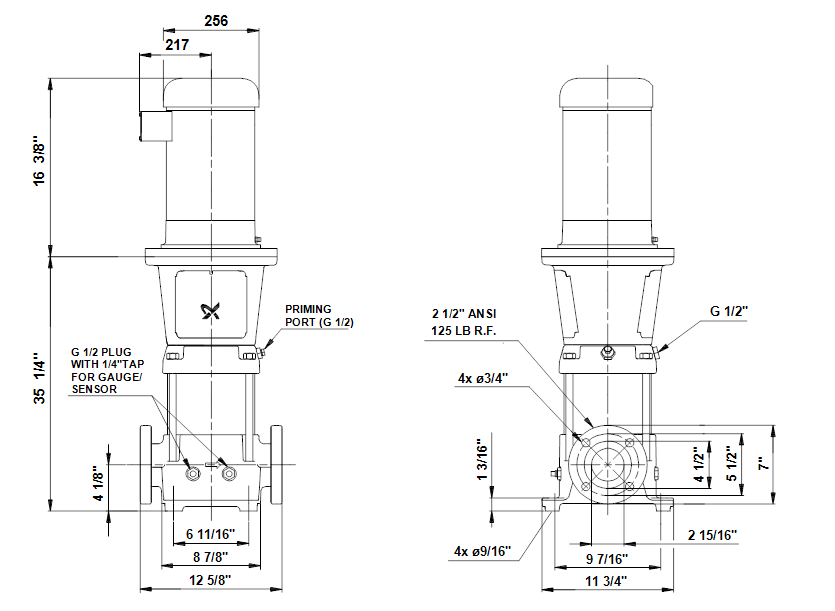 Габаритные размеры насоса Grundfos CR 32-5-2 A-G-A-V-KUHV артикул: 96425959