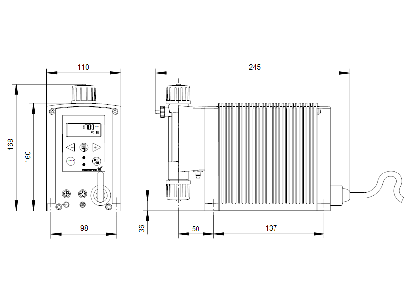 Габаритные размеры насоса Grundfos DMS 8-5 AR-PP/E/C-F-1111F артикул: 96446975