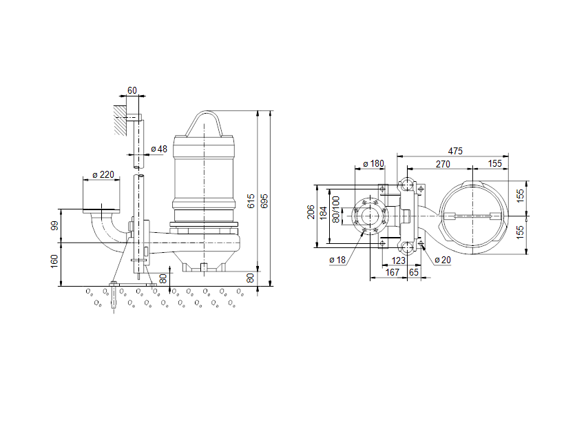 Габаритные размеры насоса Grundfos SV044CH1607P артикул: 96461654