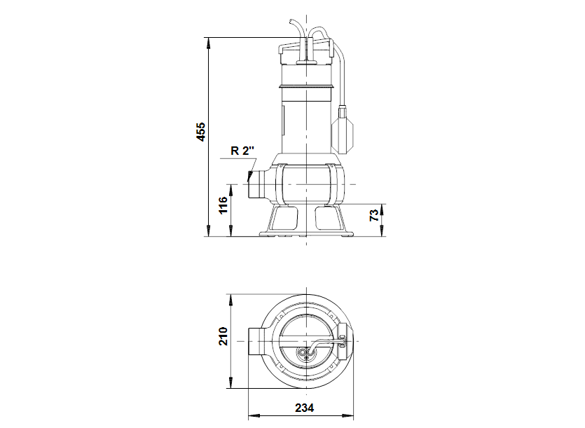 Габаритные размеры насоса Grundfos UNILIFT AP 50B.50.11.A1V 1x230V 10m SCH артикул: 96468352
