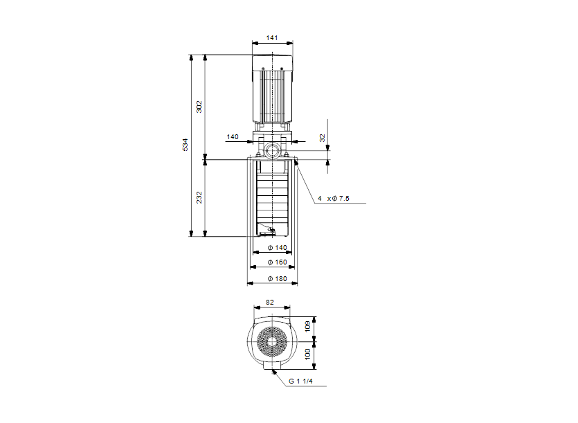 Габаритные размеры насоса Grundfos MTR 1S-6/6 A-W-A-HUUV артикул: 96514846