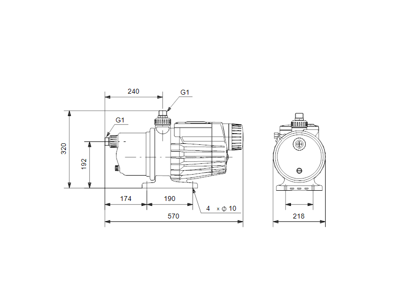 Габаритные размеры насоса Grundfos MQ 3-35 B A-O-A-BVBP 1x230V 50Hz IT артикул: 96515412