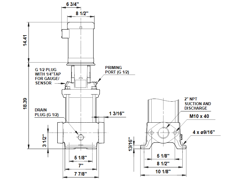 Габаритные размеры насоса Grundfos CR 10-4 A-BN-A-V-HQQV артикул: 96522502