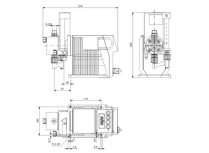 Габаритные размеры насоса Grundfos DDI 0.4-10 AR-PVC-P3/V/C-F-3133F артикул: 96617815
