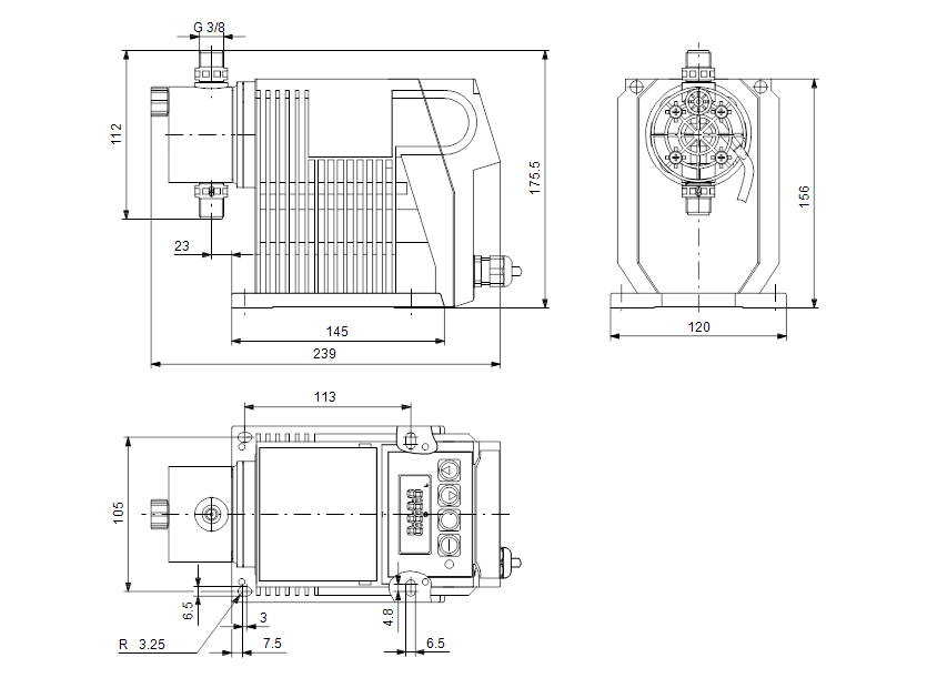 Габаритные размеры насоса Grundfos DDI 0.4-10 AR-PVC/E/C-F-3133F артикул: 96636329