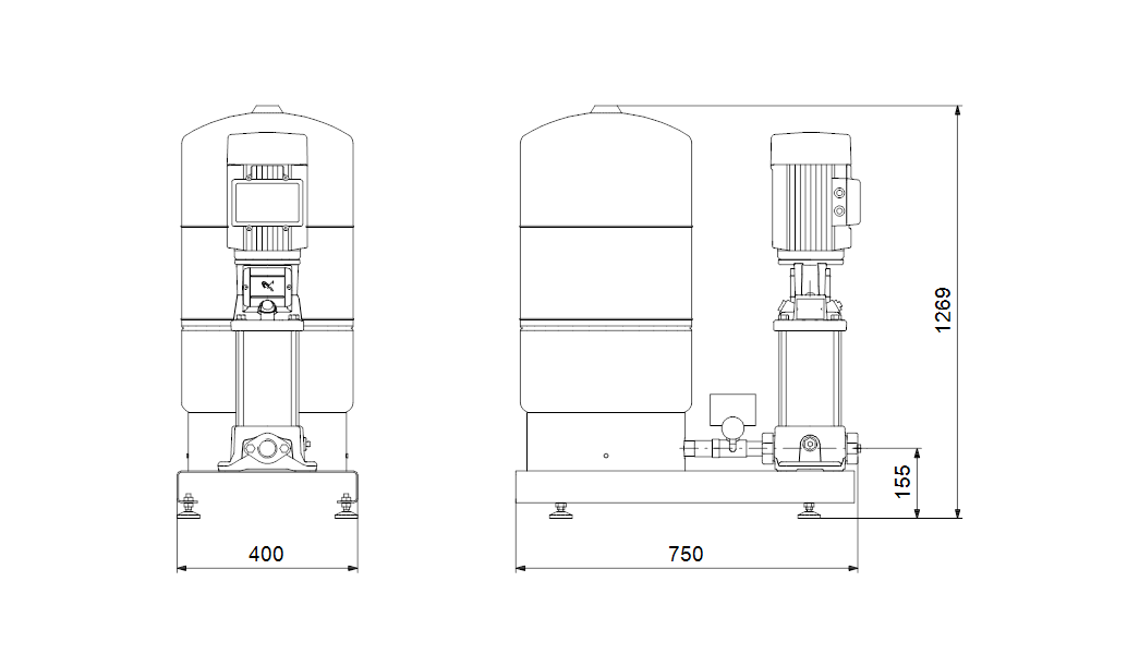 Габаритные размеры насоса Grundfos Hydro Solo FS CR 3-7 3x400V 80L 6BAR артикул: 96645162