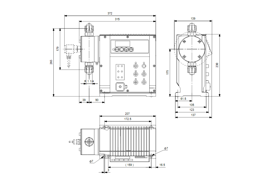 Габаритные размеры насоса Grundfos DDI 150-4 AR-PVC/V/G-F-31B2B2F артикул: 96684624