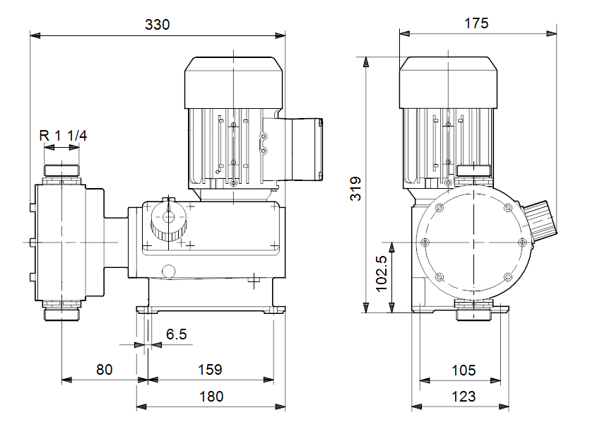 Габаритные размеры насоса Grundfos DMX 60-3 AR-PVC-L/V/G-S-G1B9B9F артикул: 96720288