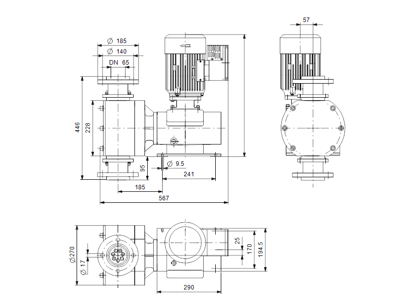 Габаритные размеры насоса Grundfos DMX 1120-5 D-PVC-L/V/PVC-X-ERRE0 артикул: 96720836