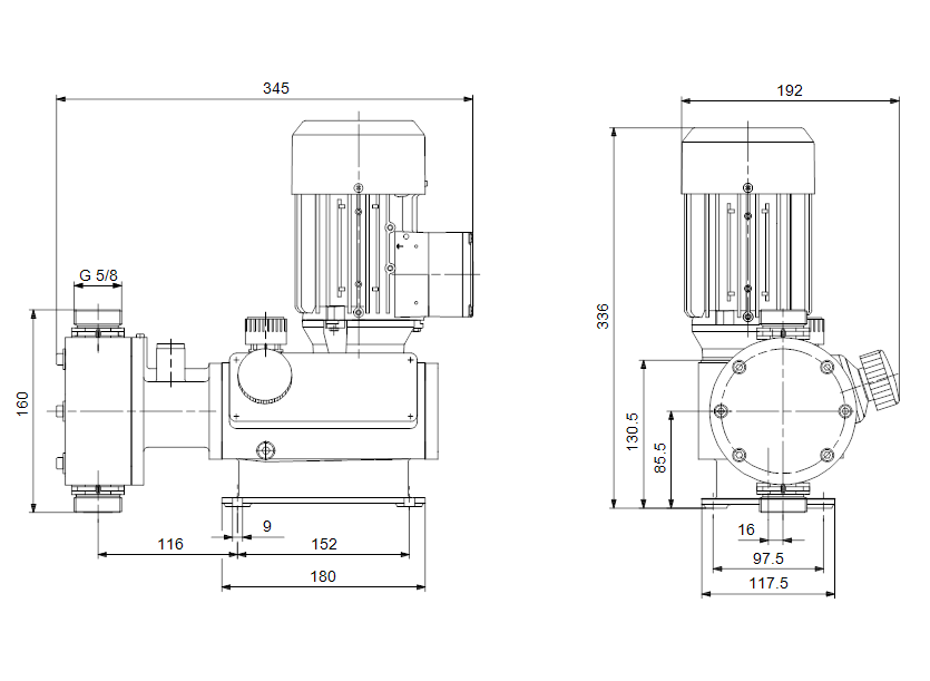 Габаритные размеры насоса Grundfos DMH 45-16 AR-PP-L/V/G-S-G1B3B3F артикул: 96723251