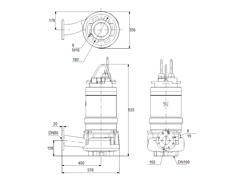 Габаритные размеры насоса Grundfos SV.80.80.74.2.50H.S.175.G.N.D артикул: 96810333 Габаритные размеры насоса Grundfos SV.80.80.74.2.50H.S.175.G.N.D артикул: 96810333