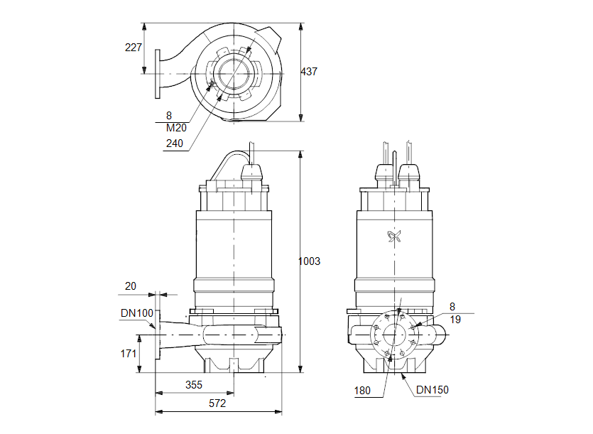 Габаритные размеры насоса Grundfos S1.80.100.135.4.54H.S.277.G.N.D артикул: 96810348 Габаритные размеры насоса Grundfos S1.80.100.135.4.54H.S.277.G.N.D артикул: 96810348