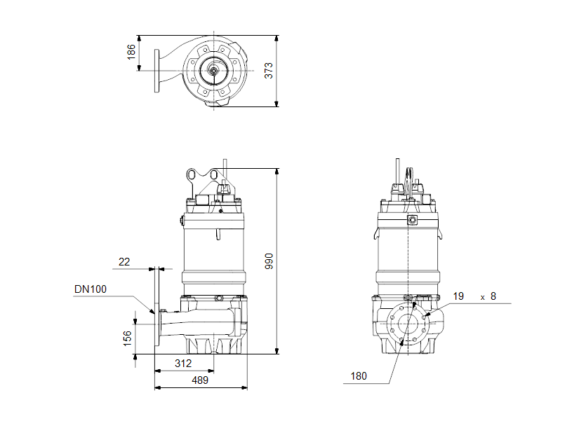 Габаритные размеры насоса Grundfos S1.100.100.100.4.50M.C.241.R.N.D.511 артикул: 96811029