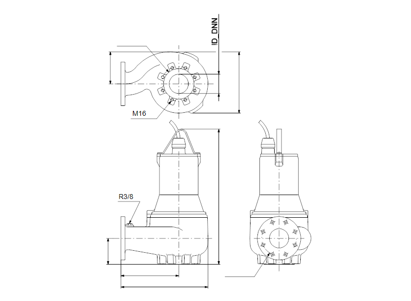 Габаритные размеры насоса Grundfos SV034DHU63BU артикул: 96844103