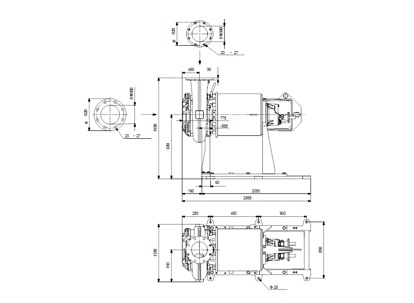 Габаритные размеры насоса Grundfos S3.135.500.1800.6.72L.H.500.G.N.D.518 артикул: 96856727