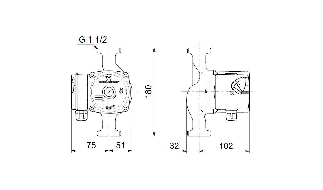 Габаритные размеры насоса Grundfos UPS 25-60 N 180 1x230V 50Hz 9H артикул: 96913085 Габаритные размеры насоса Grundfos UPS 25-60 N 180 1x230V 50Hz 9H артикул: 96913085