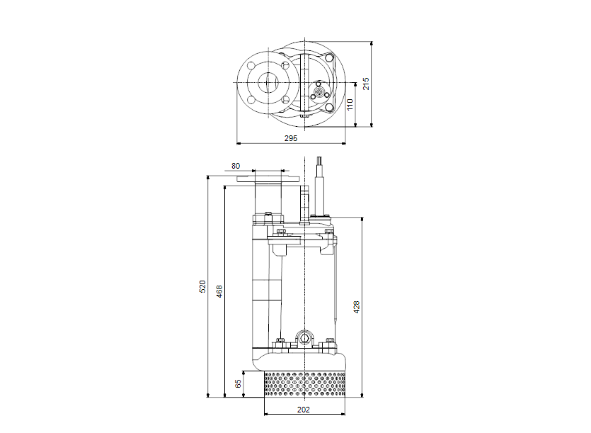 Габаритные размеры насоса Grundfos DWK.O.6.80.15.5.0D артикул: 96922643