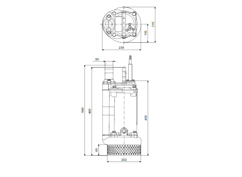 Габаритные размеры насоса Grundfos DWK.O.6.80.15.5.0D.R артикул: 96922723