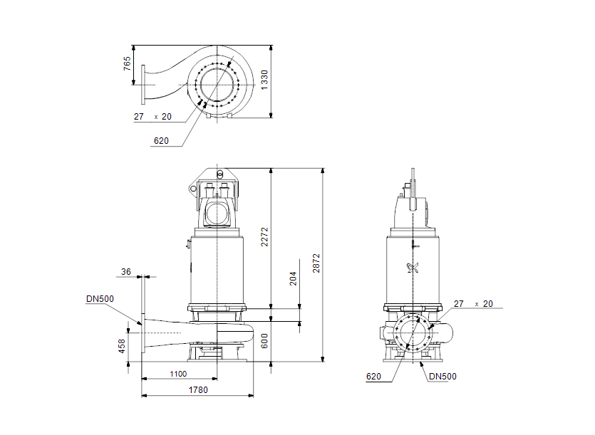 Габаритные размеры насоса Grundfos S3.135.500.2000.6.74L.H.513.G.N.D.51D артикул: 96981006