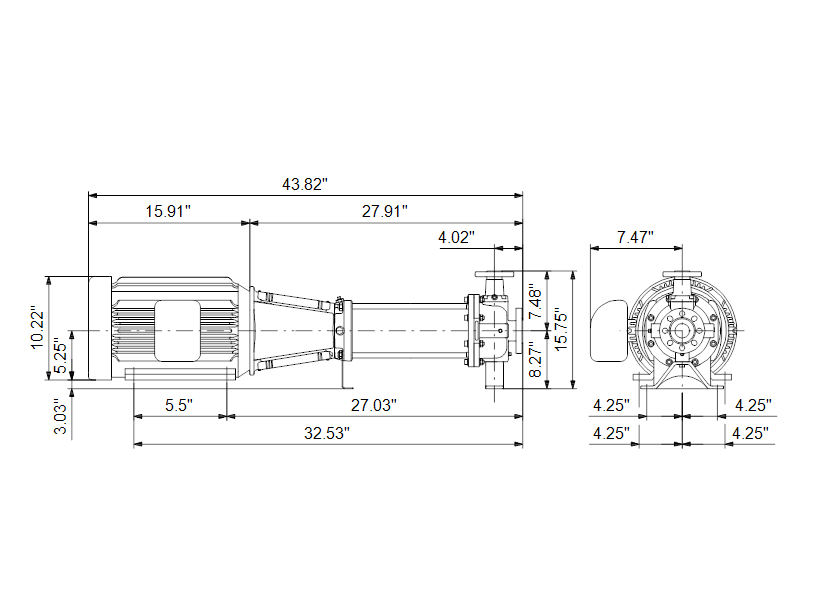 Габаритные размеры насоса Grundfos CR 32-2 H H-G22-A-E-KUBE артикул: 96983210