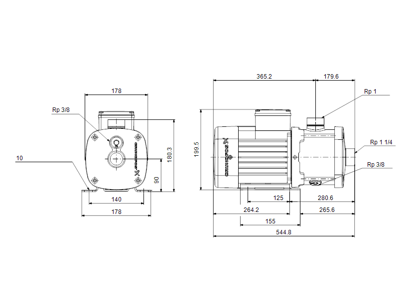 Габаритные размеры насоса Grundfos CM 5-9 A-R-I-V-AQQV F-A-A-N артикул: 97619003