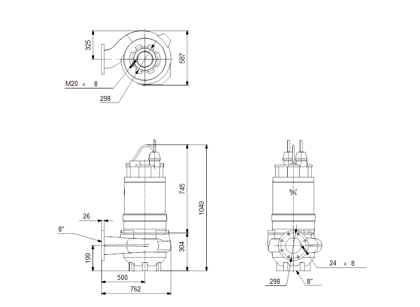 Габаритные размеры насоса Grundfos S1.40.A80.210.4.54L.H.222.Q.N.D.63A артикул: 97647783