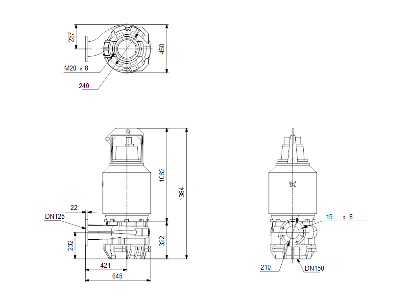 Габаритные размеры насоса Grundfos S1.80.125.310.4.58H.H.307.Q.EX.D.615 артикул: 97663105 Габаритные размеры насоса Grundfos S1.80.125.310.4.58H.H.307.Q.EX.D.615 артикул: 97663105
