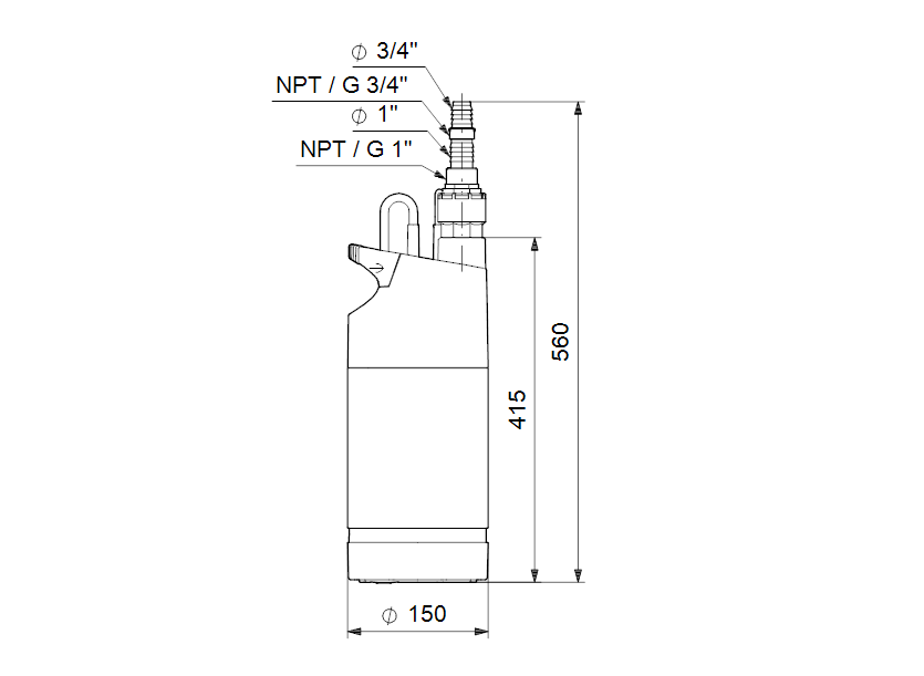 Габаритные размеры насоса Grundfos SB 3-45 M 230V 50Hz 15m Schuko, GAS IT артикул: 97686704