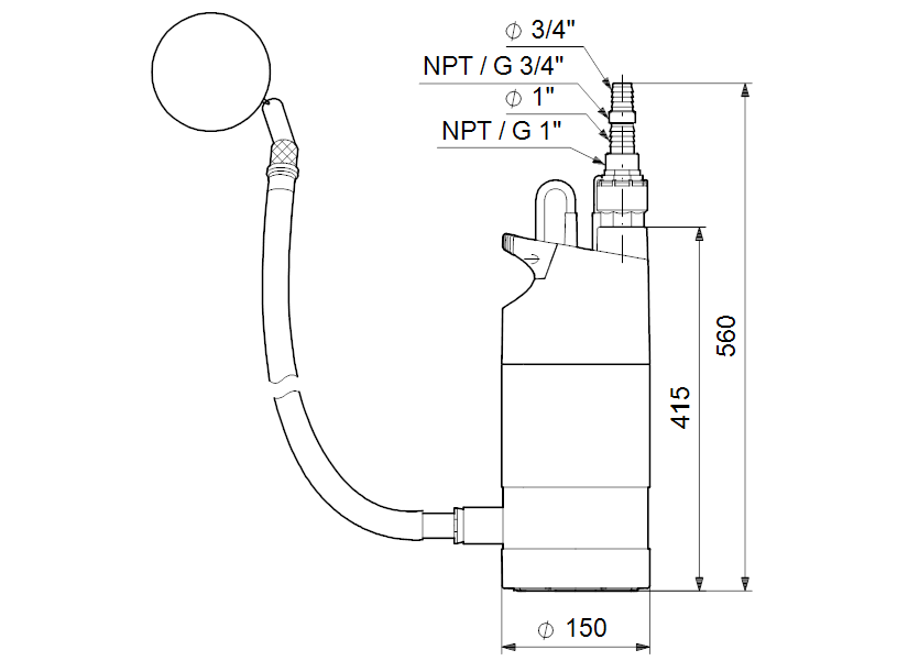 Габаритные размеры насоса Grundfos SB 3-45 AW 230V 50Hz 15m Schuko, GAS IT артикул: 97686707