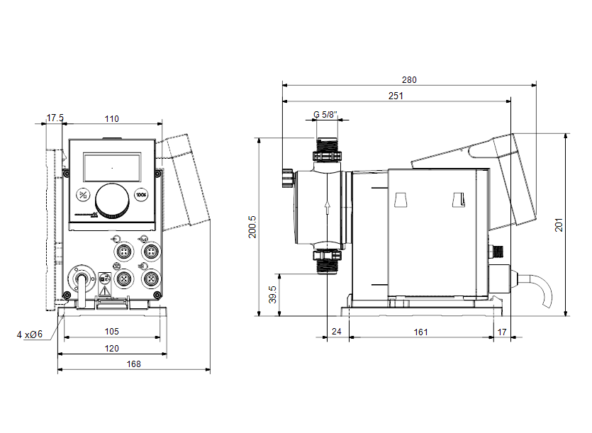 Габаритные размеры насоса Grundfos DDA 12-10 AR-PVC/V/C-F-31U2U2FG артикул: 97722052