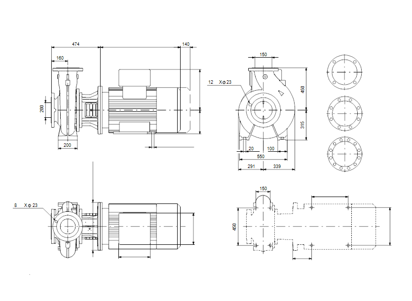 Габаритные размеры насоса Grundfos NB 150-400/419 A-F2-L-E-BQQE артикул: 97772254