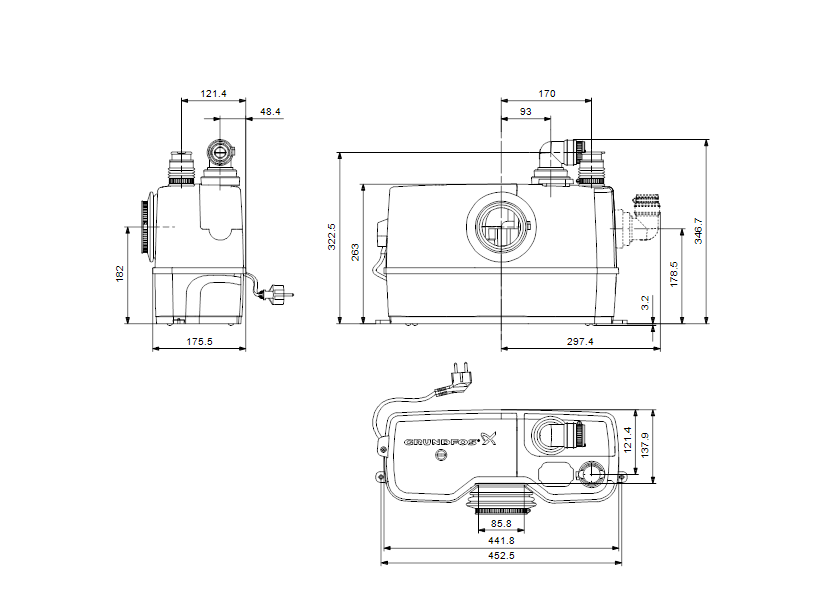 Габаритные размеры насоса Grundfos SOLOLIFT2 WC-1 артикул: 97775314