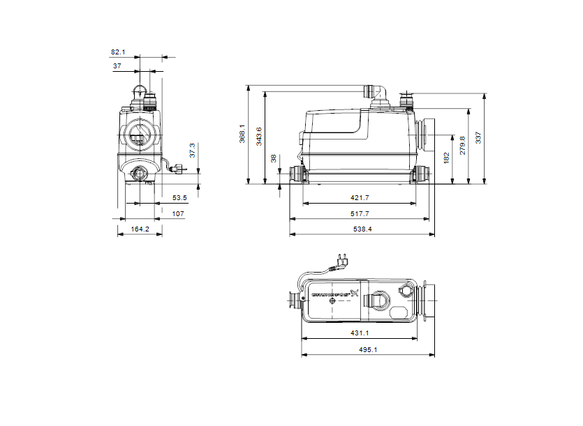 Габаритные размеры насоса Grundfos SOLOLIFT2 CWC-3 артикул: 97775316