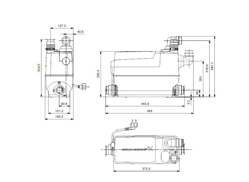 Габаритные размеры насоса Grundfos SOLOLIFT2 C-3 артикул: 97775317