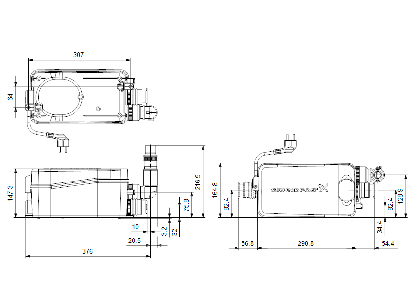 Габаритные размеры насоса Grundfos SOLOLIFT2 D-2 артикул: 97775318