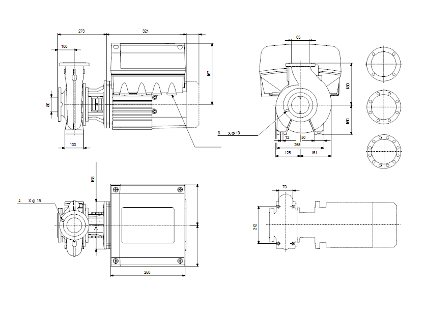 Габаритные размеры насоса Grundfos NBGE 80-65-160/139 AFLSBQQE артикул: 97792908